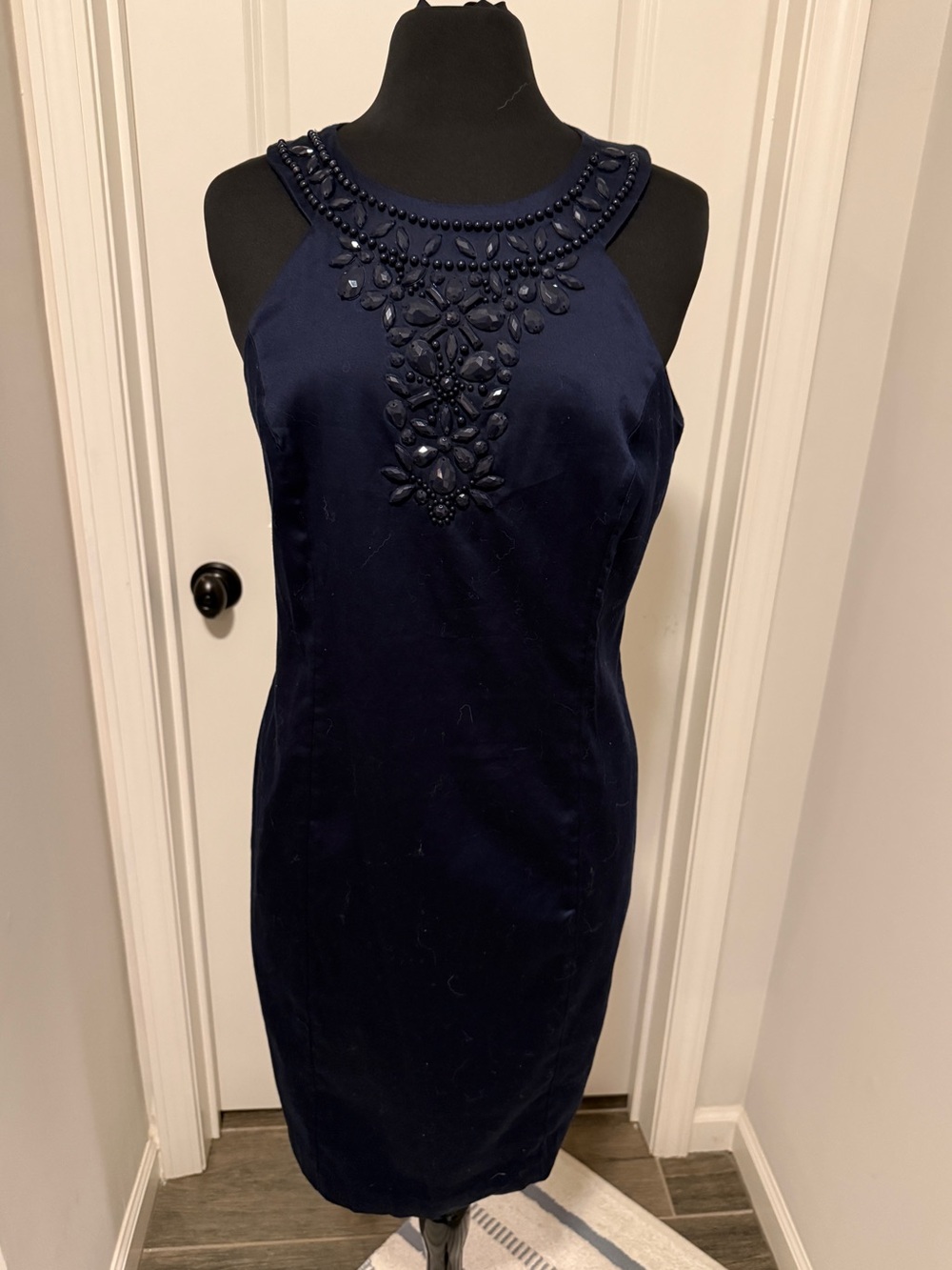 INC International Concepts Navy Beaded Halter Midi Dress